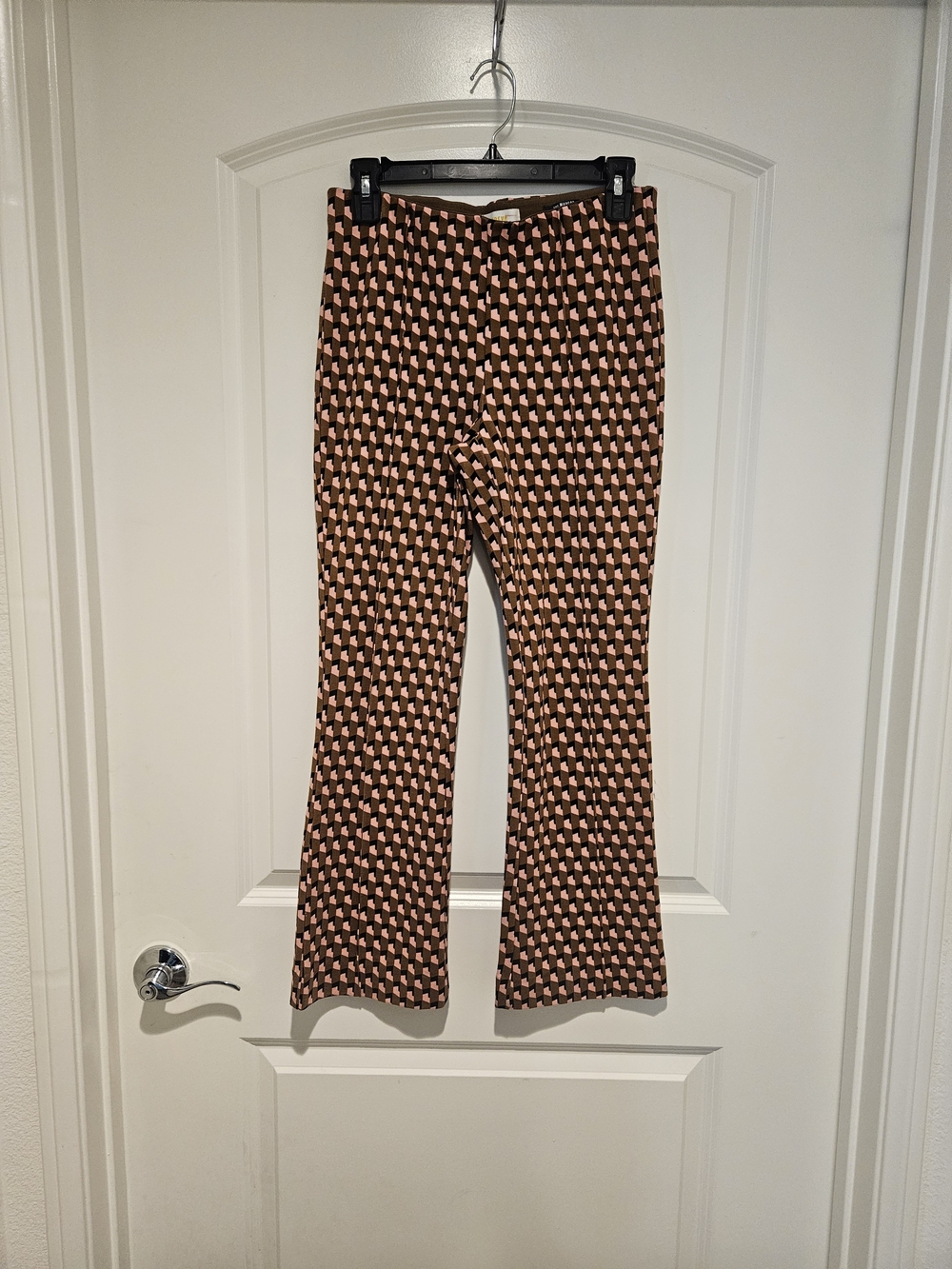 Meavve By Anthropologie Pink and Black Geometric Cropped Kick Flare Pants # 899